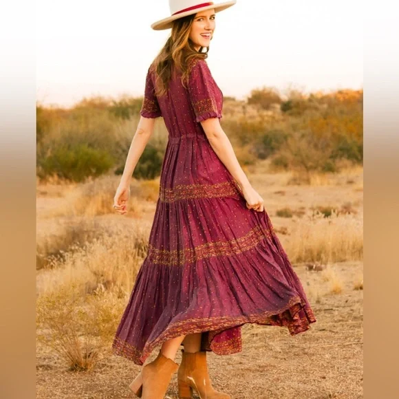 Free People Rare Feelings Maxi Dress | Purple Combo | Size XS | Boho Cottagecore - Picture 1 of 13